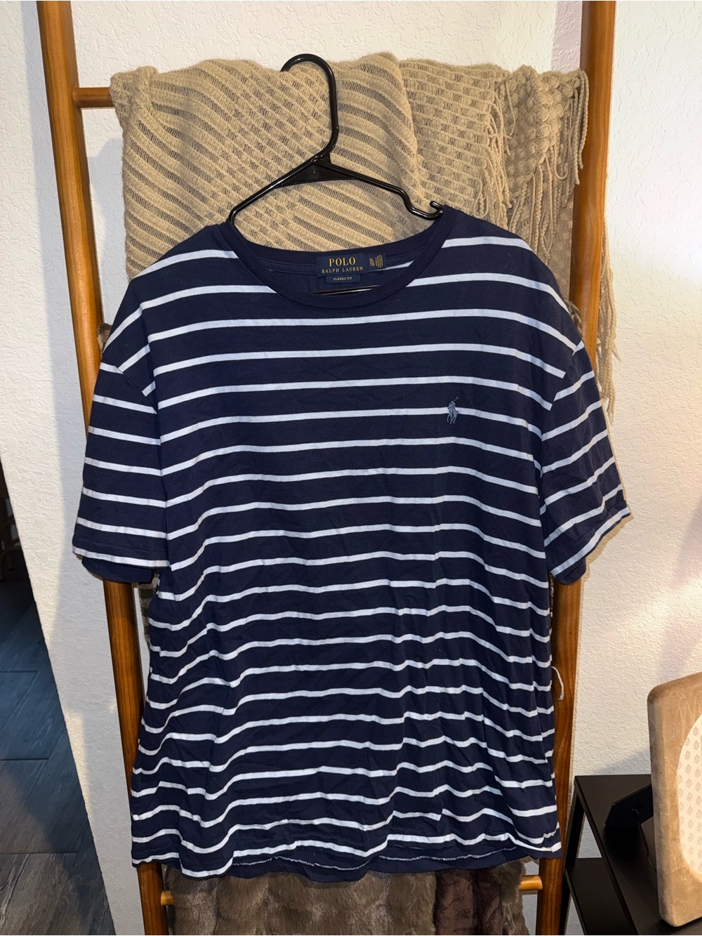Ralph Lauren Navy & White Striped Crew Neck Tee